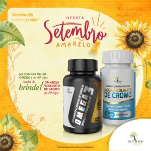 Ômega 3 de 60 caps BRINDE 1 Mega Picolinato de cromo PROMOÇÃO Bem Estar Life